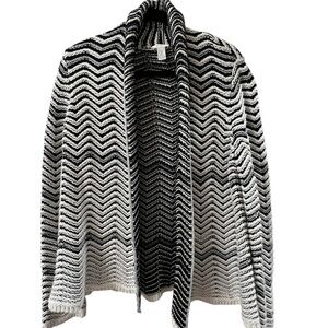 Chicos Open-Front Cardigan Sweater Chevron Pattern & Metallic Thread- Sz 2/M